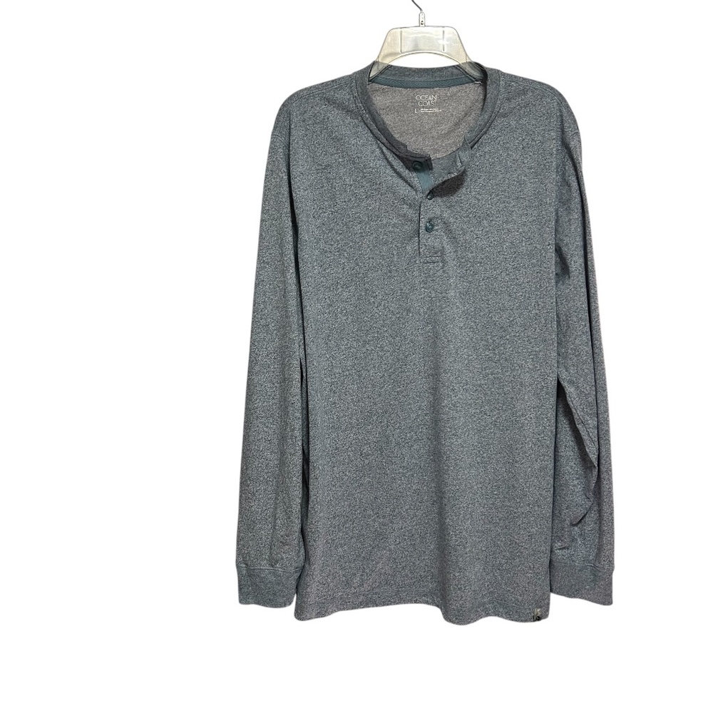 Men's Ocean Coast Long Sleeve Three Button Cotton Blend Pullover Shirt Size L
